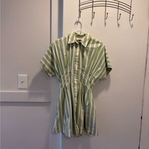 Green and White Striped Button-Up Dress Exquise